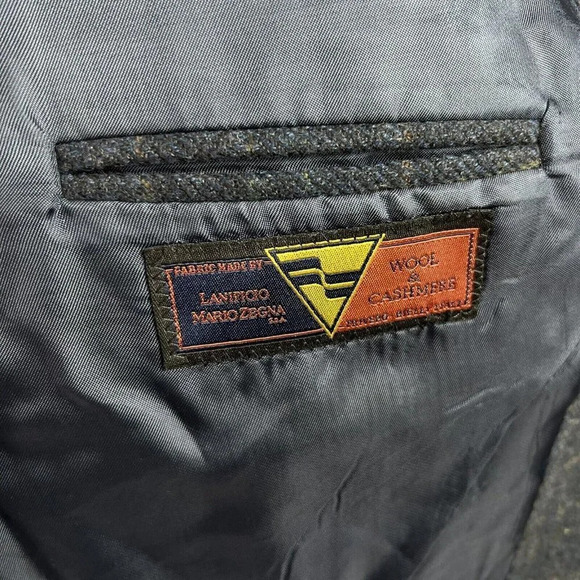 PRONTO-UOMO ZEGNA Wool Cashmere Sports Coat Blazer Charcoal Blue Plaid Size 46L - Picture 8 of 11